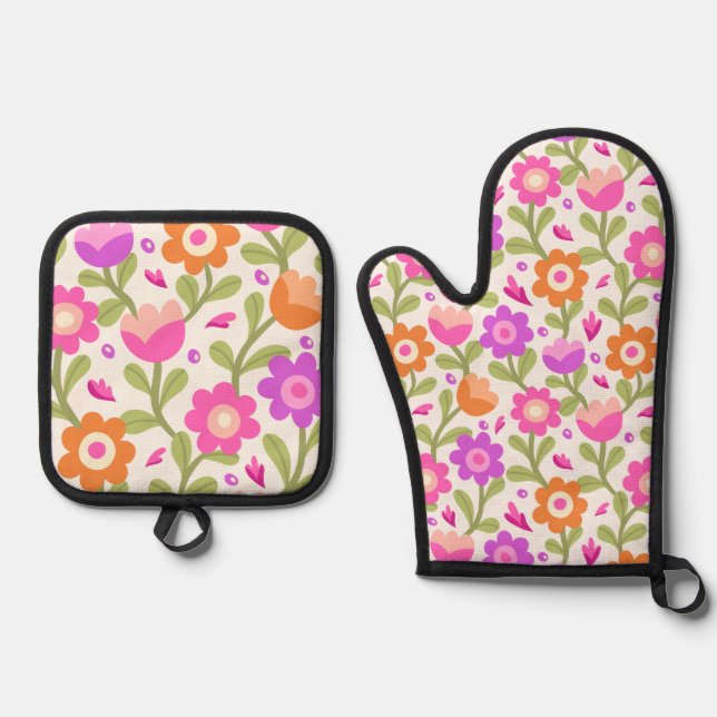 Elegante Blumendesigns - schön und individuell anp Ofenhandschuh & Topflappen-Set (Vorderseite)
