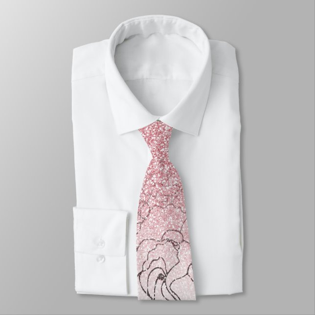 Elegante Blumendoodles Rosa Glitzer Bild Krawatte (Gebunden)