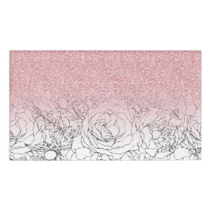 Elegante Blumendoodles Rosa Glitzer Bild Namenschild