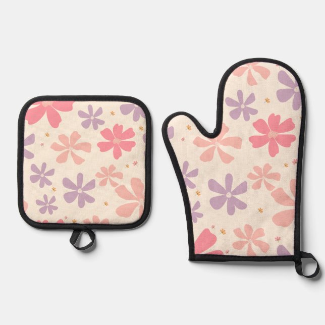 Elegante Blumendruckerei Botanische Kunst für die  Ofenhandschuh & Topflappen-Set (Vorderseite)