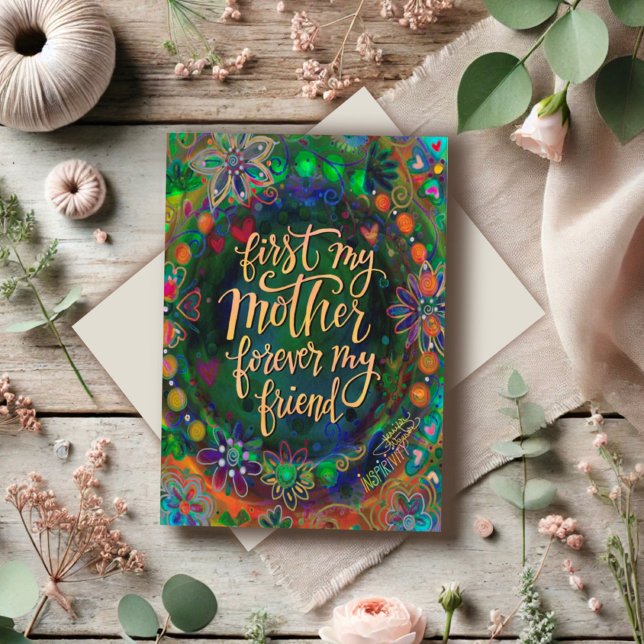 Elegante Blumenfreunde Zitat Grün Karte (Von Creator hochgeladen)