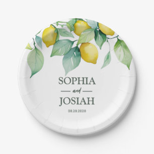 Elegante, blumengelbe Limon-blaue Hochzeit Pappteller