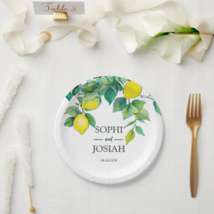Elegante, blumengelbe Limon-blaue Hochzeit Pappteller