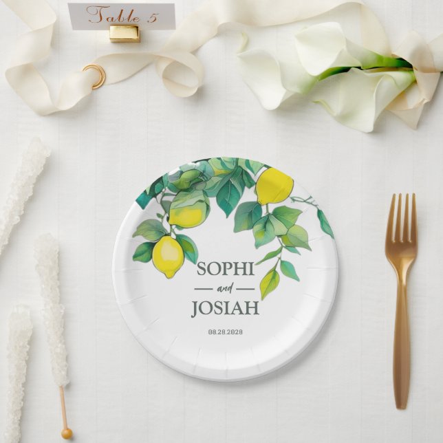 Elegante, blumengelbe Limon-blaue Hochzeit Pappteller (Hochzeit)