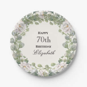 Elegante Blumengrenze Damen 70. Geburtstag Benutze Pappteller