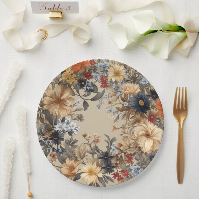 Elegante Blumengrenze Pappteller (Hochzeit)