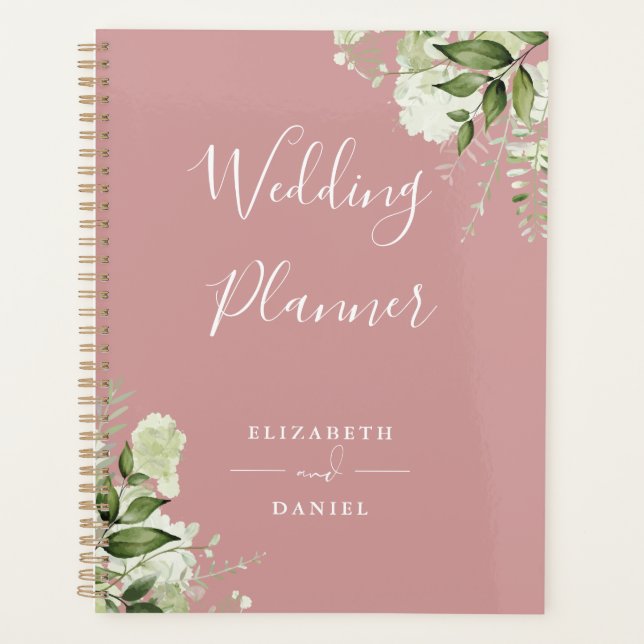 Elegante Blumengrün Dusty Rose Wedding Planer (Vorderseite)