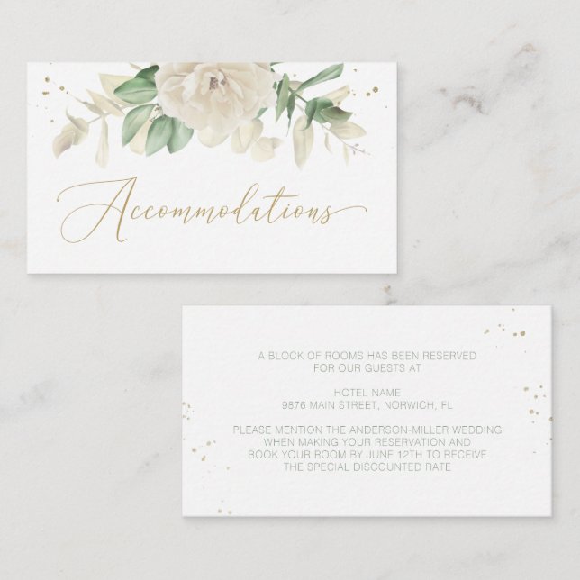 Elegante Blumengrün Hochzeitsunterkünfte Begleitkarte (Vorne/Hinten)