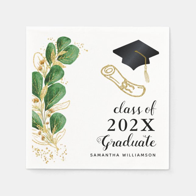 Elegante Blumengrün-Klasse 2025 Abschluss Serviette (Vorderseite)