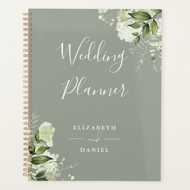 Elegante Blumengrün Sage Green Wedding Planer (Vorderseite)
