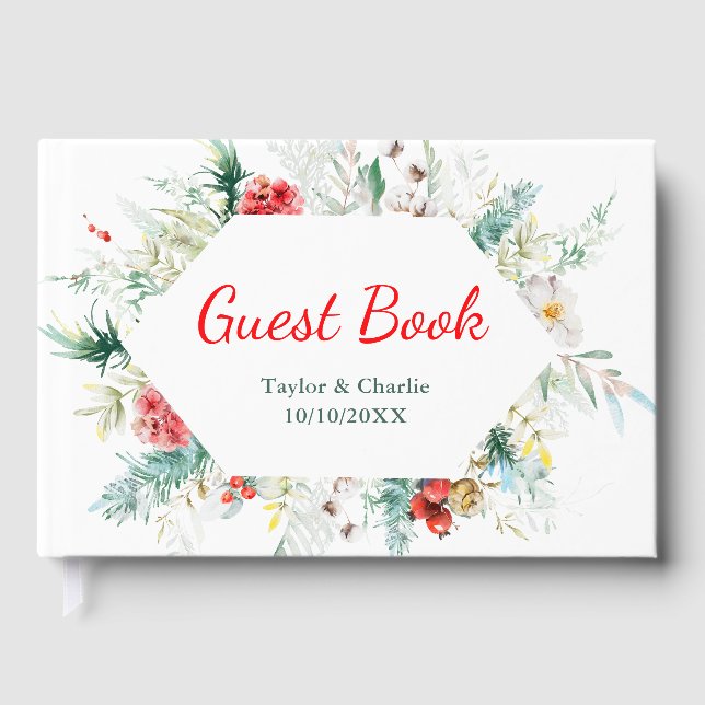 Elegante Blumengrün Winter Wedding Gästebuch (Vorderseite)