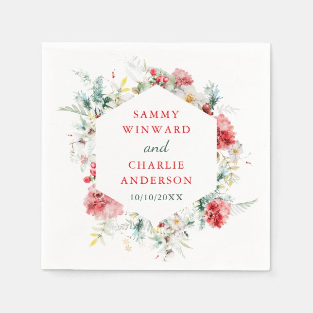 Elegante Blumengrün Winter Wedding Serviette (Vorderseite)