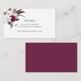 Elegante Blumenhochzeit Burgund Wasserfarben Begleitkarte