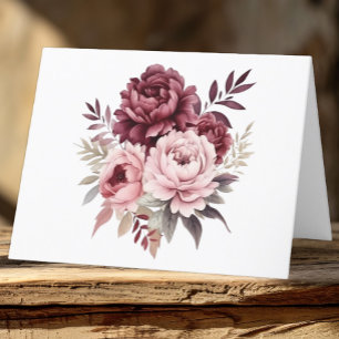 Elegante Blumenhochzeit Burgund Wasserfarben Dankeskarte