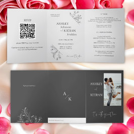 Elegante Blumenhochzeit Dreifach Gefaltete Urlaubskarte