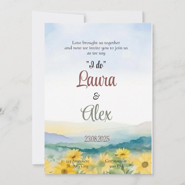 Elegante Blumenhochzeit Einladung (Vorderseite)