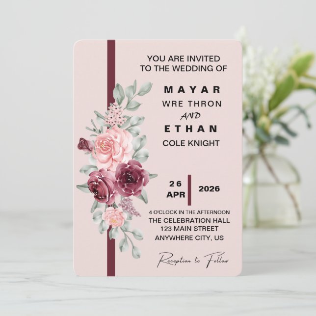 Elegante Blumenhochzeit Einladung (Stehend Vorderseite)