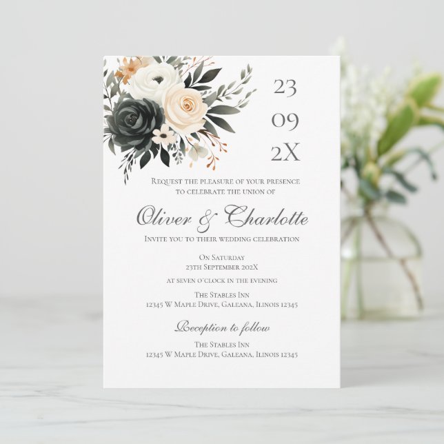 Elegante Blumenhochzeit Einladung (Stehend Vorderseite)