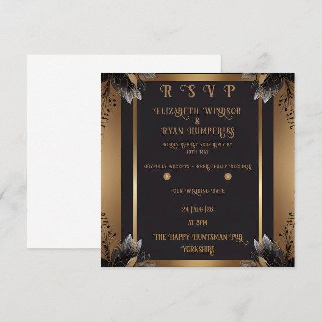 Elegante Blumenhochzeit Einladung Gold & Silber (Vorne/Hinten)