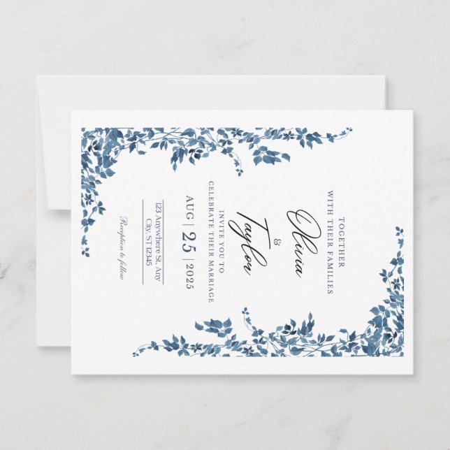 Elegante Blumenhochzeit mit Gold RSVP Karte (Vorderseite)