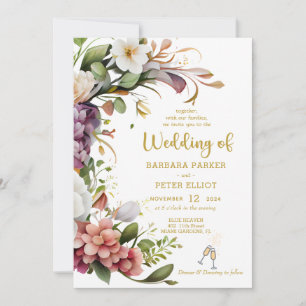 Elegante Blumenhochzeit mit Gold Theme Einladung