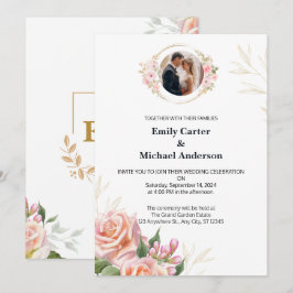 Elegante Blumenhochzeit mit Goldakzent Einladung