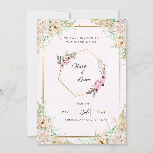 Elegante Blumenhochzeit | Personalisierbar Einladung (Vorderseite)