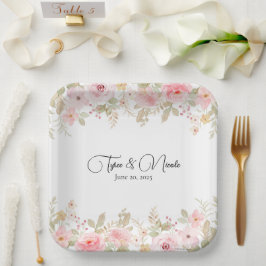 Elegante Blumenhochzeit Personalisierte Hochzeit Pappteller