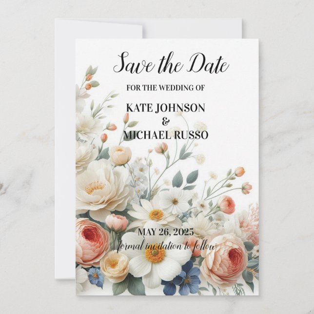 Elegante Blumenhochzeit Save The Date (Vorderseite)