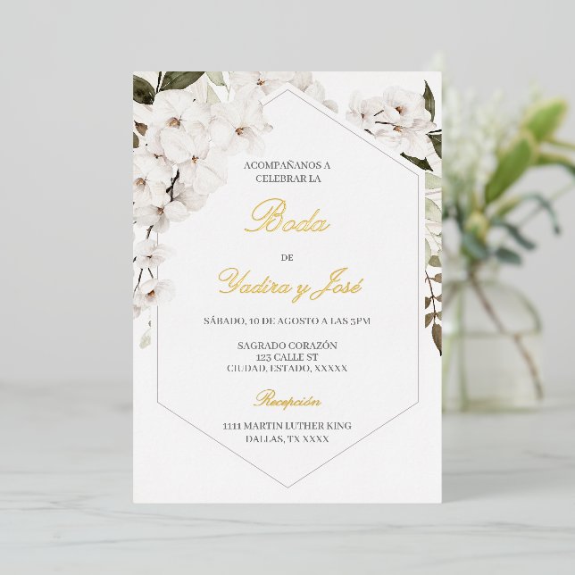 Elegante Blumenhochzeit Spanische Einladung (Stehend vorne)