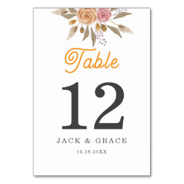 Elegante Blumenhochzeit Tischnummer