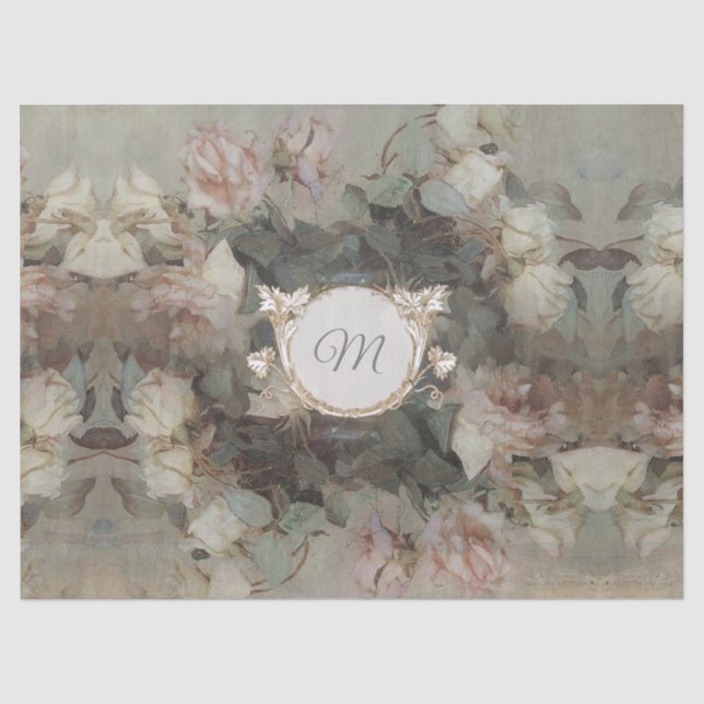 Elegante Blumenimpressionismus Monogram Decoupage Seidenpapier (Vorderseite)