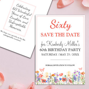 Elegante Blumenkarte 60. Geburtstagskarte 60 Save  Save The Date