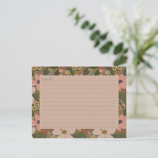 Elegante Blumenkarte Brautparty Rezept Karte (Stehend Vorderseite)