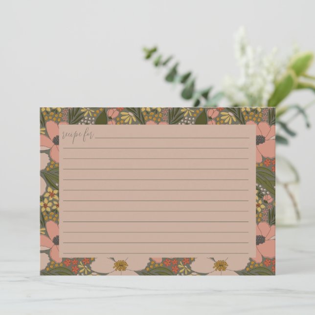 Elegante Blumenkarte Brautparty Rezept Karte (Stehend Vorderseite)