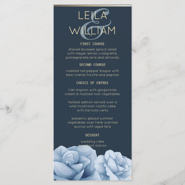 Elegante Blumenkarte Mitternacht Menükarte (Vorderseite)