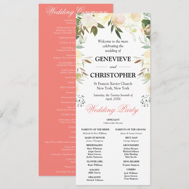 Elegante Blumenkirche katholische Hochzeitsfeier Programm (Vorne/Hinten)