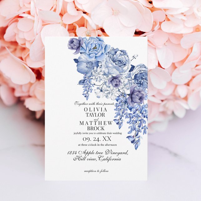 Elegante blumenklassische Hochzeit der Marine Einladung (Von Creator hochgeladen)