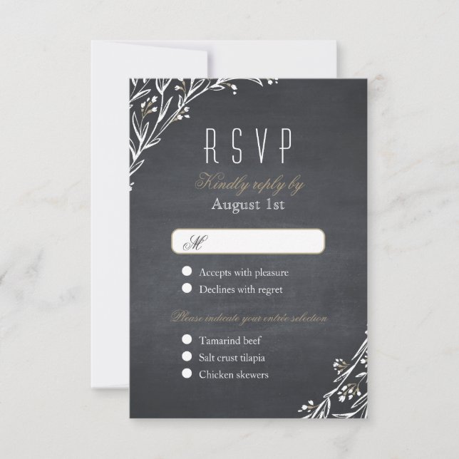 Elegante Blumenklatsche rustikale Hochzeit RSVP Karte (Vorderseite)