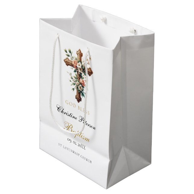 Elegante Blumenkreuzung Mittlere Geschenktüte (Vorderseite Schrägansicht)