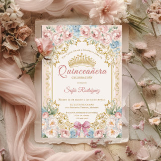 Elegante Blumenkrone-Quinceañera-Einladung Ankündigung