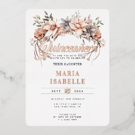 Elegante Blumenkrone Quinceñera Party Rose Gold Folieneinladung