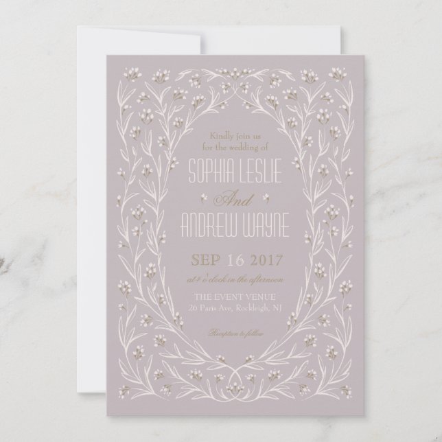 Elegante Blumenlila lila rustikale Hochzeit Einladung (Vorderseite)