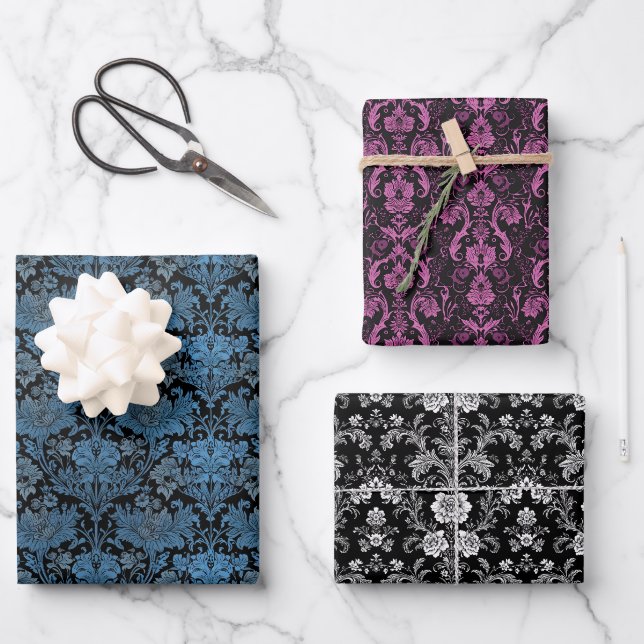 Elegante Blumenmuster Geschenkpapier Set (Vorderseite)