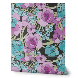 Elegante Blumenmuster Grüne Blume Rose Rosa Tapete