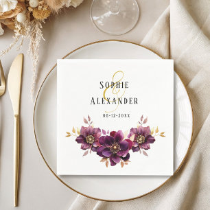Elegante Blumennamen Datum Hochzeitspapier Napkin Serviette