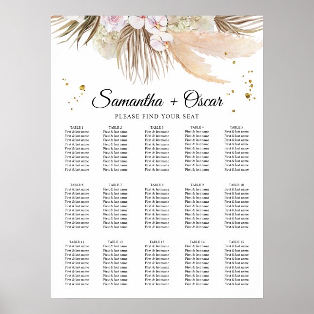 Elegante Blumenorchideen & Pampas Schönheitsrahmen Poster (Vorne)