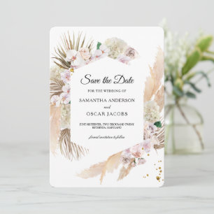 Elegante Blumenorchideen & Pampas Schönheitsrahmen Save The Date