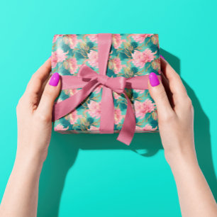 Elegante Blumenpastellfarben Rosa und Aquamarin Bl Geschenkpapier
