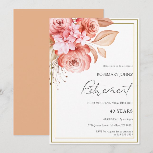 Elegante Blumenpfirsichversorgung Einladung (Vorne/Hinten)